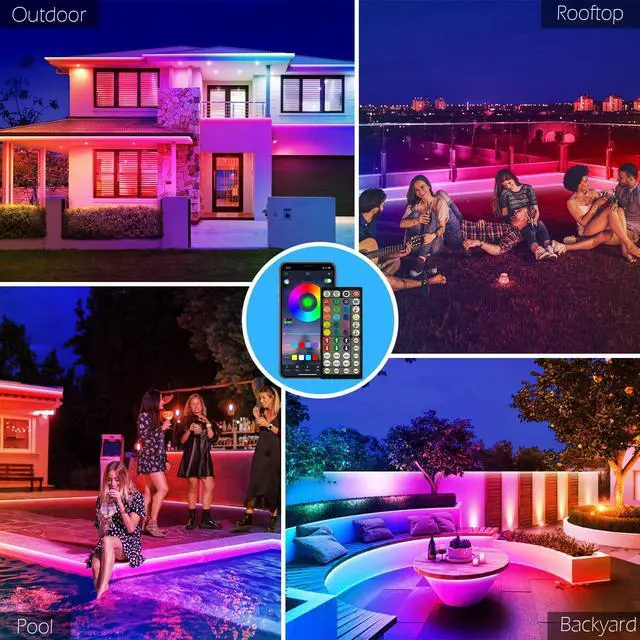 Alt view image 2 of 7 - 100Ft Outdoor Waterproof LED Strip Lights,Music Sync RGB IP65 Led Lights with App Control and Remote,Color Changing Waterproof Led Rope Lights for Outdoor,Balcony,Roof,Garden,Stairs Party