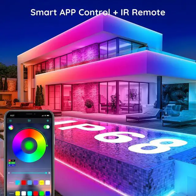 Alt view image 3 of 7 - 100Ft Outdoor Waterproof LED Strip Lights,Music Sync RGB IP65 Led Lights with App Control and Remote,Color Changing Waterproof Led Rope Lights for Outdoor,Balcony,Roof,Garden,Stairs Party