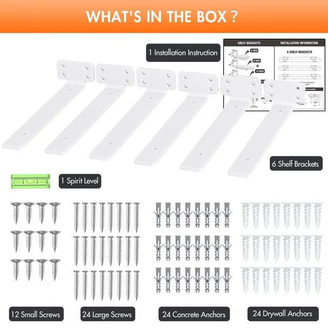 Alt view image 6 of 7 - Shelf Bracket, Floating Shelf Bracket 12 Inch, 6 Pack Heavy Duty Shelf Brackets, Metal Wall Shelf Brackets with 1/5 Inch Thick and Holds 160+lb, Brackets for Wood ShelvesWhite