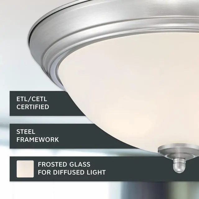 Alt view image 3 of 6 - Flush Mount Ceiling Light, 11 Inch Frosted Glass Lighting Fixture for Kitchen, Bedroom, Bathroom, and Hallway, LED Bulbs Not Included, Brushed Nickel