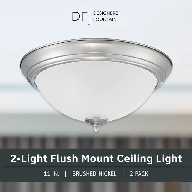 Alt view image 2 of 6 - Flush Mount Ceiling Light, 11 Inch Frosted Glass Lighting Fixture for Kitchen, Bedroom, Bathroom, and Hallway, LED Bulbs Not Included, Brushed Nickel