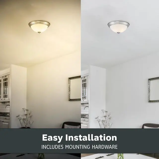 Alt view image 5 of 6 - Flush Mount Ceiling Light, 11 Inch Frosted Glass Lighting Fixture for Kitchen, Bedroom, Bathroom, and Hallway, LED Bulbs Not Included, Brushed Nickel