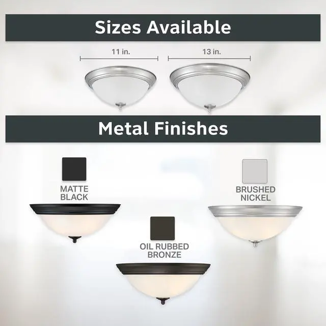 Alt view image 6 of 6 - Flush Mount Ceiling Light, 11 Inch Frosted Glass Lighting Fixture for Kitchen, Bedroom, Bathroom, and Hallway, LED Bulbs Not Included, Brushed Nickel