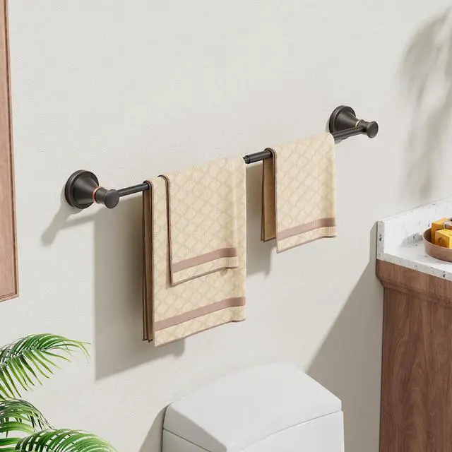 Alt view image 2 of 7 - Towel Racks for Bathroom Wall Mounted Bath Towel Bar Oil Rubbed Bronze | Adjustable 16-26 In, Wall Mounted Towel Holder, Stainless Steel, Rustproof, Towel Bar Rod Hanger Hardware Accessories Hotel