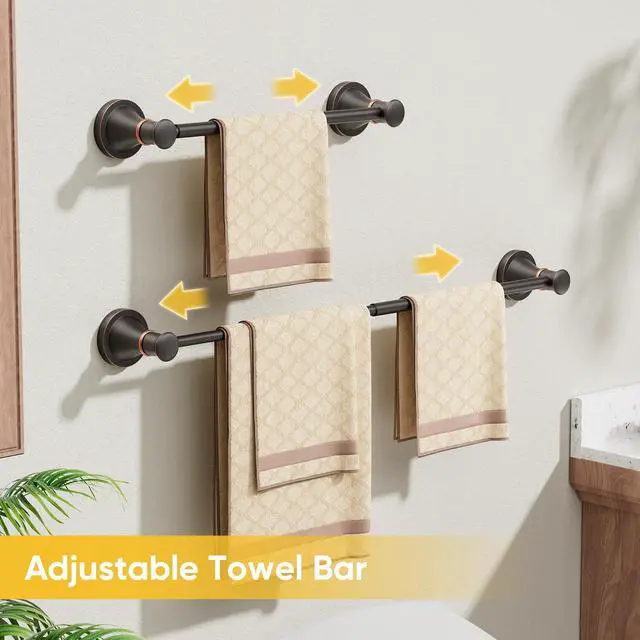 Alt view image 3 of 7 - Towel Racks for Bathroom Wall Mounted Bath Towel Bar Oil Rubbed Bronze | Adjustable 16-26 In, Wall Mounted Towel Holder, Stainless Steel, Rustproof, Towel Bar Rod Hanger Hardware Accessories Hotel