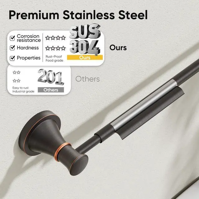 Alt view image 4 of 7 - Towel Racks for Bathroom Wall Mounted Bath Towel Bar Oil Rubbed Bronze | Adjustable 16-26 In, Wall Mounted Towel Holder, Stainless Steel, Rustproof, Towel Bar Rod Hanger Hardware Accessories Hotel