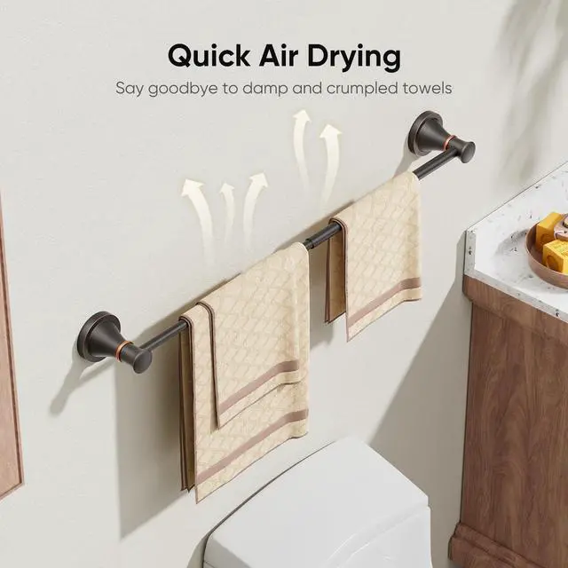 Alt view image 6 of 7 - Towel Racks for Bathroom Wall Mounted Bath Towel Bar Oil Rubbed Bronze | Adjustable 16-26 In, Wall Mounted Towel Holder, Stainless Steel, Rustproof, Towel Bar Rod Hanger Hardware Accessories Hotel