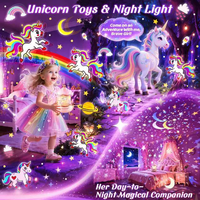 Alt view image 2 of 7 - Unicorn Night Light for Kids,315 Modes+15 Films Light Projector | 15 Sound Machine Baby,Dimmable+Remote+Timer & 1200mAh -Unicorn Toys for Girls Age 4-6,Room Decor,Toddler/Girls Birthday Gift