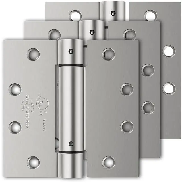 Main image of 3 Pack Self Closing Door Hinges, 4.5" x 4.5" Spring Loaded Hinges | Square Corners, Adjustable Tension for Garage, Front Door, Back Door, for Left and Right Hand Door, UL Listed