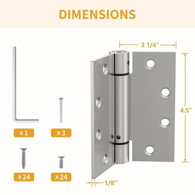 Alt view image 2 of 7 - 3 Pack Self Closing Door Hinges, 4.5" x 4.5" Spring Loaded Hinges | Square Corners, Adjustable Tension for Garage, Front Door, Back Door, for Left and Right Hand Door, UL Listed