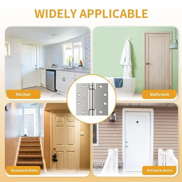 Alt view image 6 of 7 - 3 Pack Self Closing Door Hinges, 4.5" x 4.5" Spring Loaded Hinges | Square Corners, Adjustable Tension for Garage, Front Door, Back Door, for Left and Right Hand Door, UL Listed