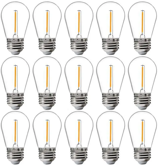 Main image of 15 Pack Outdoor LED Replacement Bulbs for String Light, S14 LED Hanging Light Bulbs for Patio, Garden, E26 Base, 2200K Warm White, Non-Dimmable