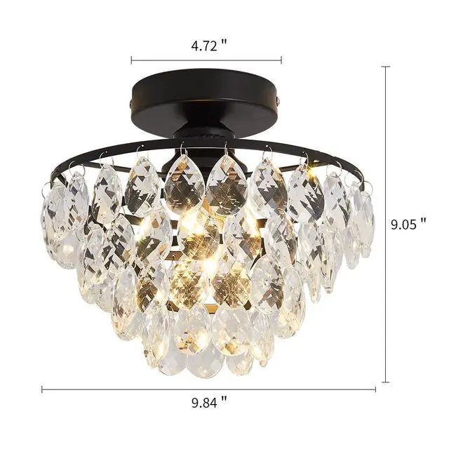 Alt view image 2 of 7 - Modern Small Crystal Ceiling Light Fixture Mini Black Semi Flush Mount Chandelier Light Fixture for Hallway Bedroom Bathroom Closet e26