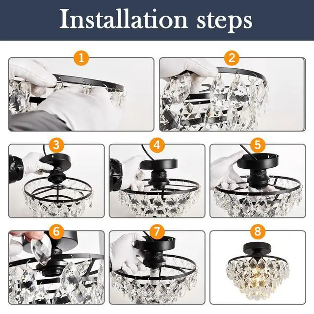 Alt view image 5 of 7 - Modern Small Crystal Ceiling Light Fixture Mini Black Semi Flush Mount Chandelier Light Fixture for Hallway Bedroom Bathroom Closet e26