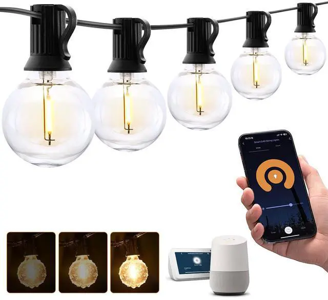 Main image of Patio Lights, Smart 50Ft Outdoor String Lights with 25 G40 Bulbs | Dimmable LED Globe Bulbs, APP Control, Works with Alexa, IP65 Waterproof, Connectable Design for Outdoor Patio Decor