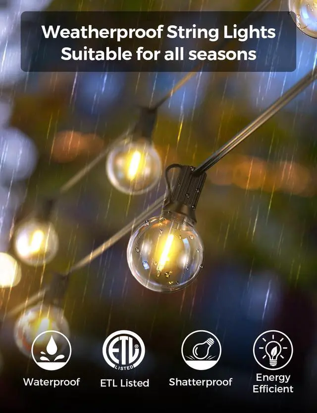 Alt view image 5 of 7 - Patio Lights, Smart 50Ft Outdoor String Lights with 25 G40 Bulbs | Dimmable LED Globe Bulbs, APP Control, Works with Alexa, IP65 Waterproof, Connectable Design for Outdoor Patio Decor