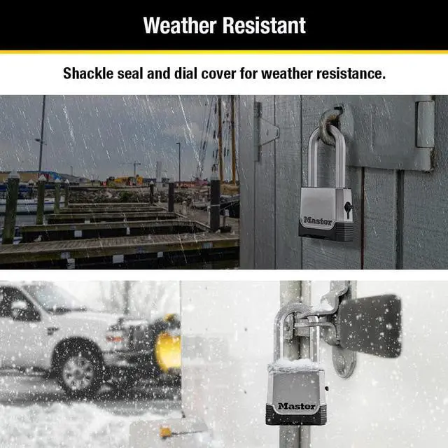 Alt view image 4 of 6 - Silver Outdoor Combination Lock, Heavy Duty Weather Resistant Padlock with Resettable Code and Cut Resistant Boron Carbide Shackle for Outdoor Use, M176XDLH