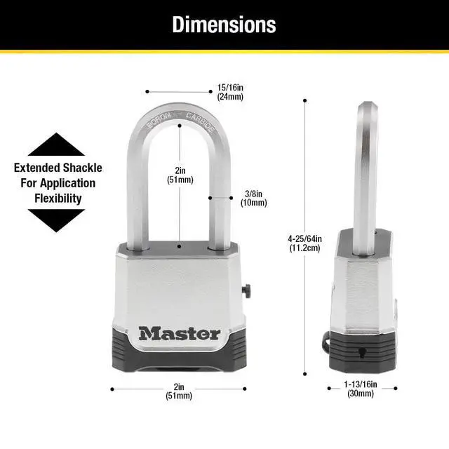 Alt view image 6 of 6 - Silver Outdoor Combination Lock, Heavy Duty Weather Resistant Padlock with Resettable Code and Cut Resistant Boron Carbide Shackle for Outdoor Use, M176XDLH