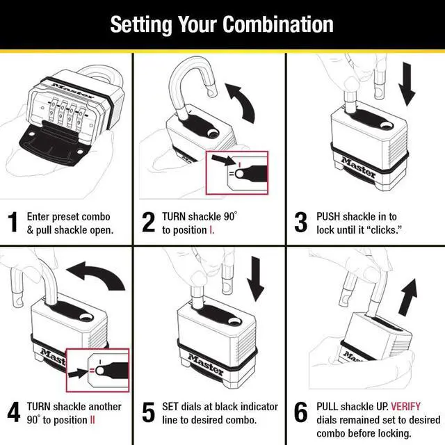 Alt view image 5 of 6 - Silver Outdoor Combination Lock, Heavy Duty Weather Resistant Padlock with Resettable Code and Cut Resistant Boron Carbide Shackle for Outdoor Use, M176XDLH