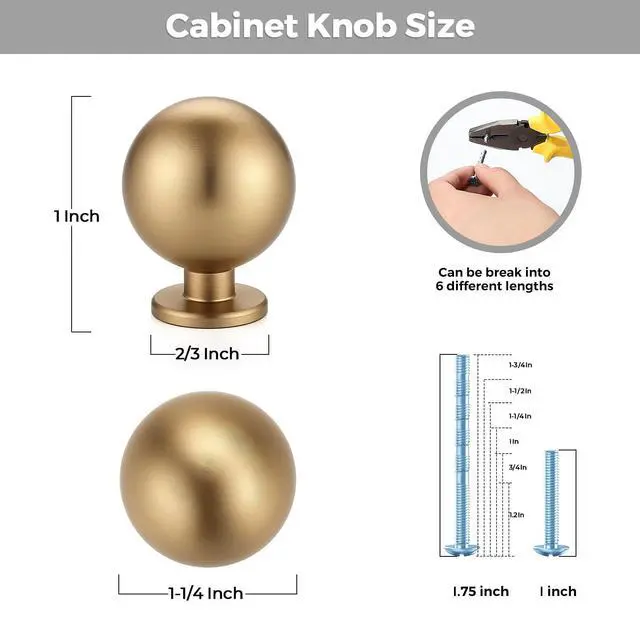 Alt view image 3 of 7 - Champagne Bronze Cabinet Knobs 12 Pack Round Ball Drawer Knobs, 1" Diameter | Ball Knob Shape, Dresser Drawer Restyle, Easy Install, For Cabinets, Dressers, Cupboards, Wardrobes, Home Hardware Upgrade