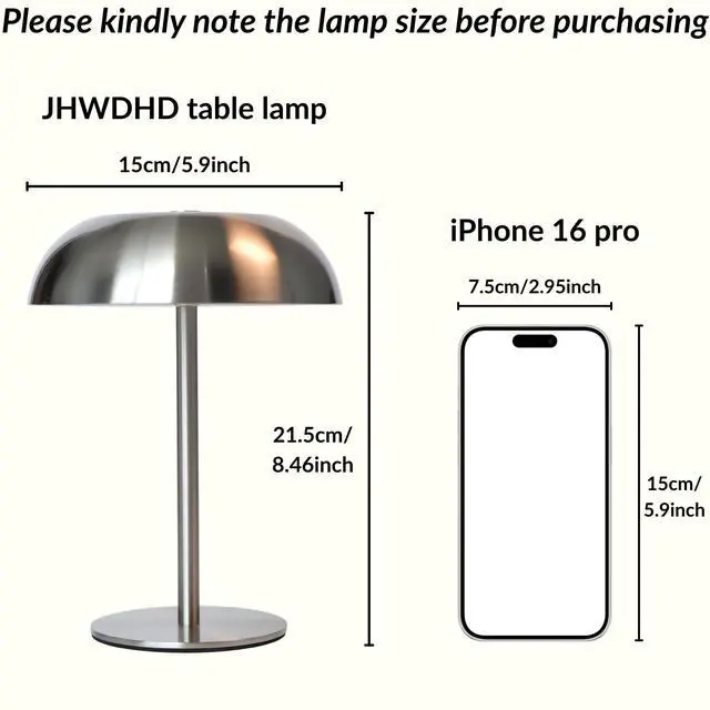 Alt view image 2 of 7 - Cordless LED Mushroom Table Lamp, 5200mAh Battery, Dimmable 3 Color, Silver | Small, 8.46in, Portable, Easy to Assemble, Metal Structure, Rechargeable, Suitable for Bedroom, Café, and Bar Counter