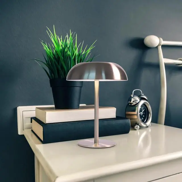Alt view image 5 of 7 - Cordless LED Mushroom Table Lamp, 5200mAh Battery, Dimmable 3 Color, Silver | Small, 8.46in, Portable, Easy to Assemble, Metal Structure, Rechargeable, Suitable for Bedroom, Café, and Bar Counter