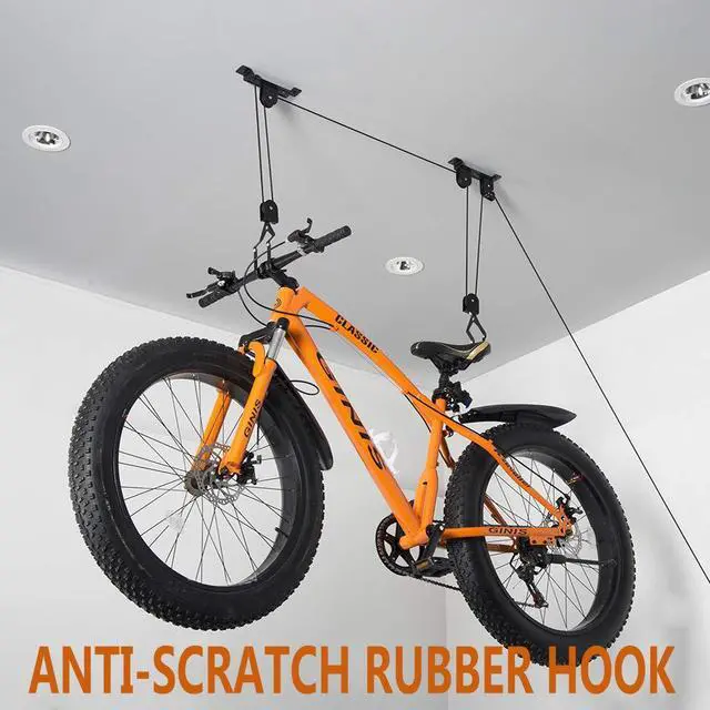 Alt view image 4 of 7 - Ceiling Bike Mount Hanger, Bike Ceiling Lift Hoist, Bike Pulley System for Garage, Indoor Bicycle Hooks, 2 pack