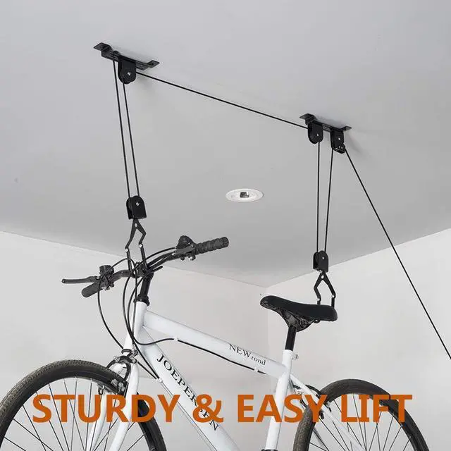 Alt view image 6 of 7 - Ceiling Bike Mount Hanger, Bike Ceiling Lift Hoist, Bike Pulley System for Garage, Indoor Bicycle Hooks, 2 pack