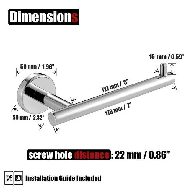 Alt view image 2 of 7 - Chrome Toilet Paper Holder, 5 Inch 304 Stainless Steel Thick 8mm Tissue Paper Dispenser for Bathroom, Hold Mega Rolls, Polished Chrome Wall Mount, TPH100-CH