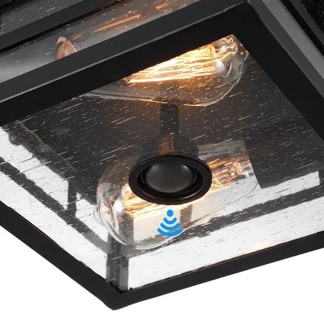 Alt view image 5 of 7 - Outdoor Flush Mount Motion Sensor Ceiling Light - Timeless Industrial Design with Seeded Clear Glass for Your Porch, Driveway, Covered Patio, Farmhouse, and Entryway