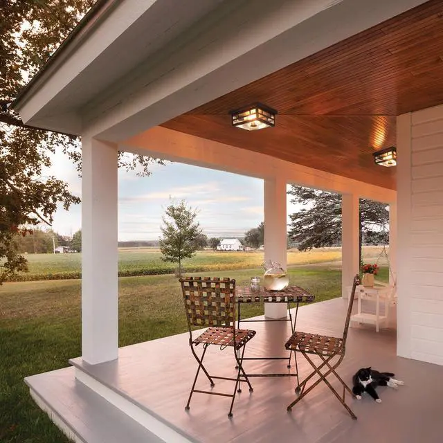Alt view image 7 of 7 - Outdoor Flush Mount Motion Sensor Ceiling Light - Timeless Industrial Design with Seeded Clear Glass for Your Porch, Driveway, Covered Patio, Farmhouse, and Entryway
