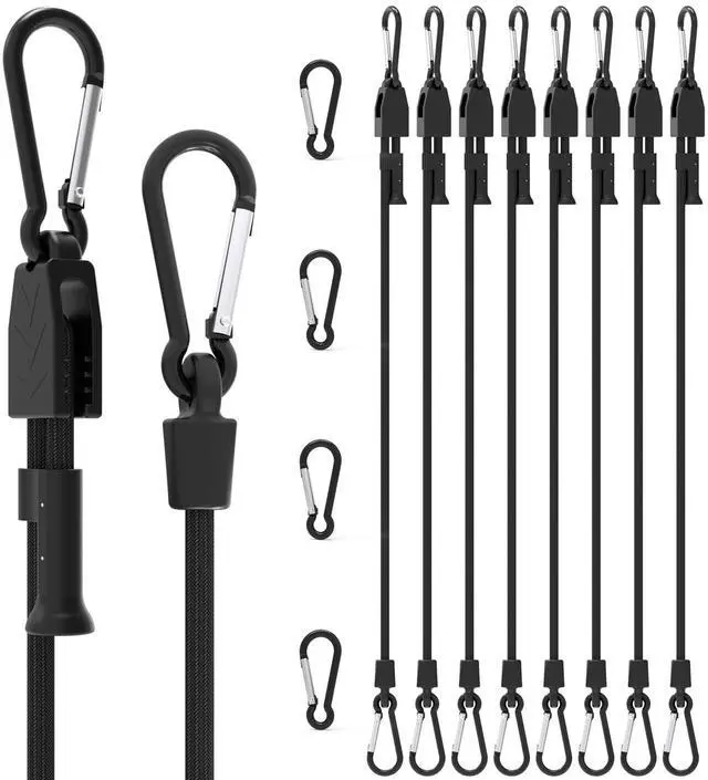 Main image of 8 Pcs 48" Adjustable Bungee Cords with Hooks, Heavy Duty | UV Resistant Shock Straps with Carabiner Clips