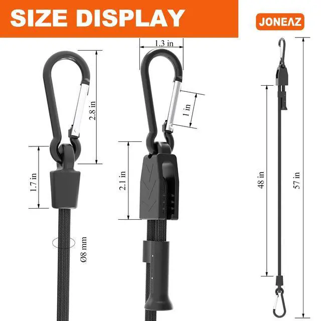 Alt view image 2 of 7 - 8 Pcs 48" Adjustable Bungee Cords with Hooks, Heavy Duty | UV Resistant Shock Straps with Carabiner Clips