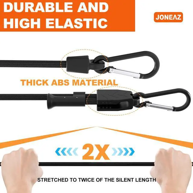 Alt view image 5 of 7 - 8 Pcs 48" Adjustable Bungee Cords with Hooks, Heavy Duty | UV Resistant Shock Straps with Carabiner Clips