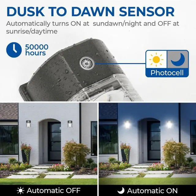 Alt view image 2 of 7 - 26W LED Wall Pack Light with Dusk to Dawn Sensor 5000k Bronze 2Pack | 100-277Vac, 3000LM Wall Light, IP65 Waterproof, Outdoor Security Flood Lighting, Hardwired Lights for Garage Warehouse Garden