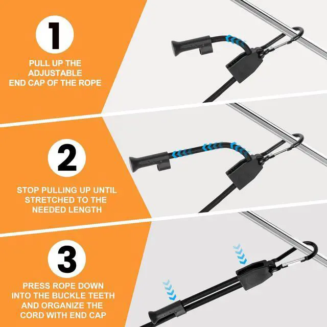Alt view image 7 of 7 - 8 Pcs 48" Adjustable Bungee Cords with Hooks, Heavy Duty | UV Resistant Shock Straps with Carabiner Clips