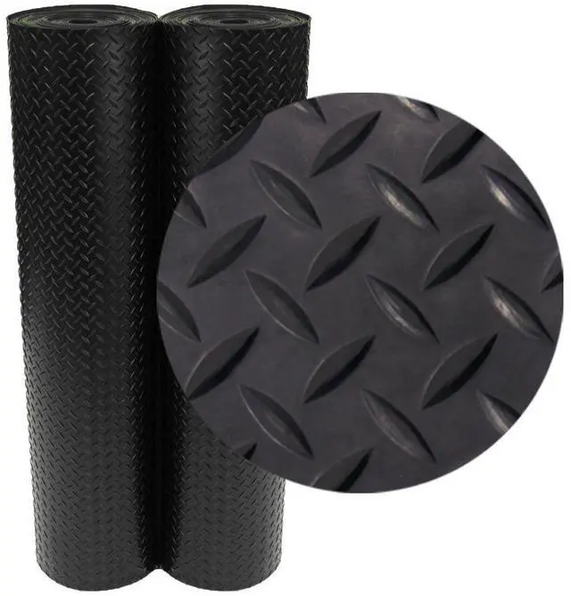 Main image of Diamond-Plate Rubber Flooring Roll - 3 mm x 4 ft x 2 ft Roll - Black
