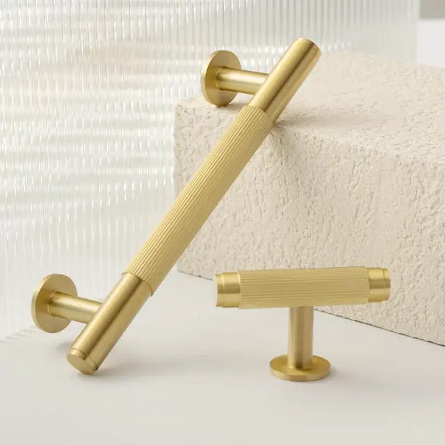 Alt view image 6 of 7 - 5-Pack Solid Brass Cabinet Pulls, 5-Inch Hole Center Handles | Solid Brass Construction, Brushed Gold Finish, Cabinet Pulls, Drawer Pulls, Bar Handles, Kitchen Cabinets, Dresser Drawers