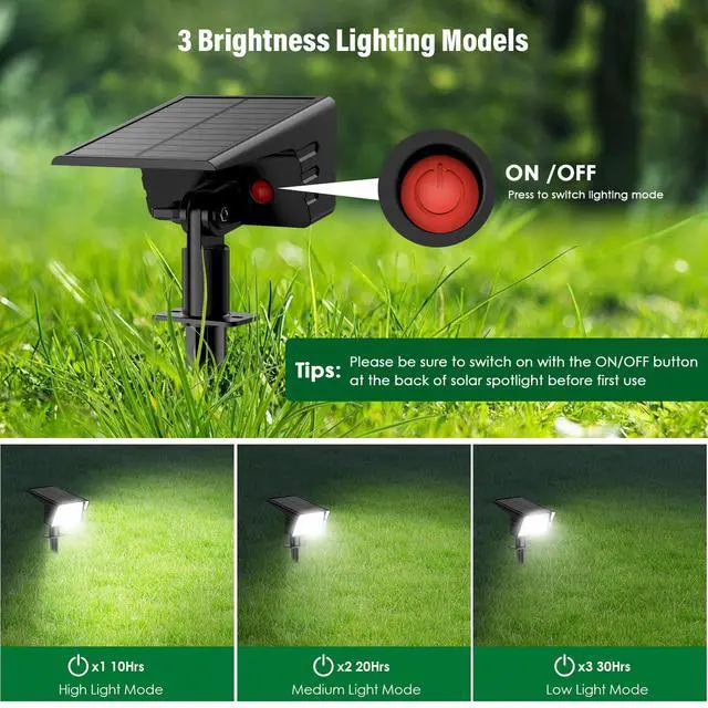 Alt view image 3 of 7 - Solar Spot Lights Outdoor with 60 LED & Auto On/Off, 4 Pack Solar Lights Outdoor Waterproof IP68 with 3 Lighting Modes, 2-in-1 Solars Landscape Light for Outside, Garden, Yard(Cool White)