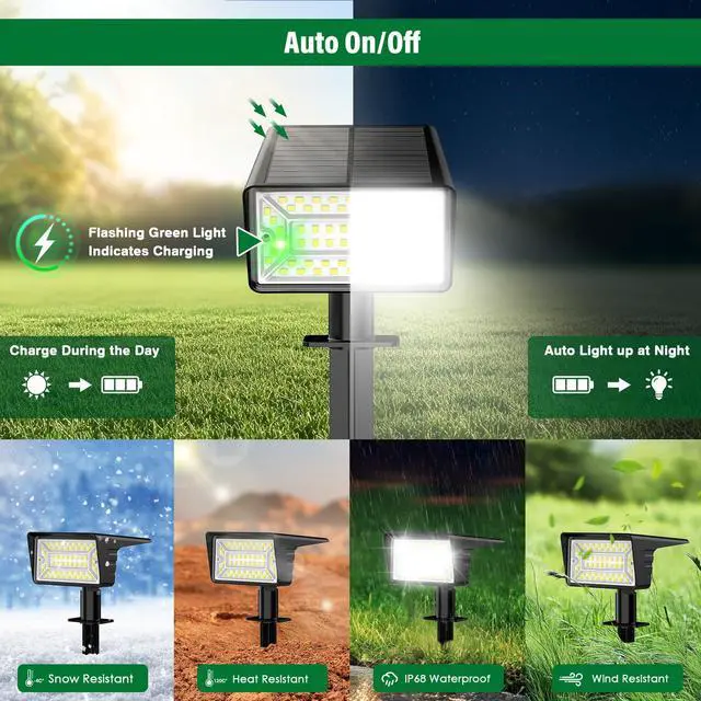 Alt view image 4 of 7 - Solar Spot Lights Outdoor with 60 LED & Auto On/Off, 4 Pack Solar Lights Outdoor Waterproof IP68 with 3 Lighting Modes, 2-in-1 Solars Landscape Light for Outside, Garden, Yard(Cool White)