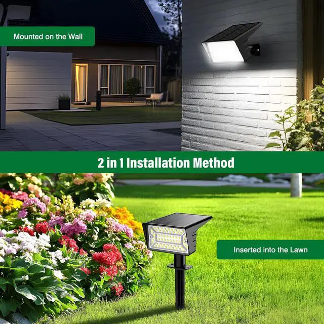 Alt view image 6 of 7 - Solar Spot Lights Outdoor with 60 LED & Auto On/Off, 4 Pack Solar Lights Outdoor Waterproof IP68 with 3 Lighting Modes, 2-in-1 Solars Landscape Light for Outside, Garden, Yard(Cool White)