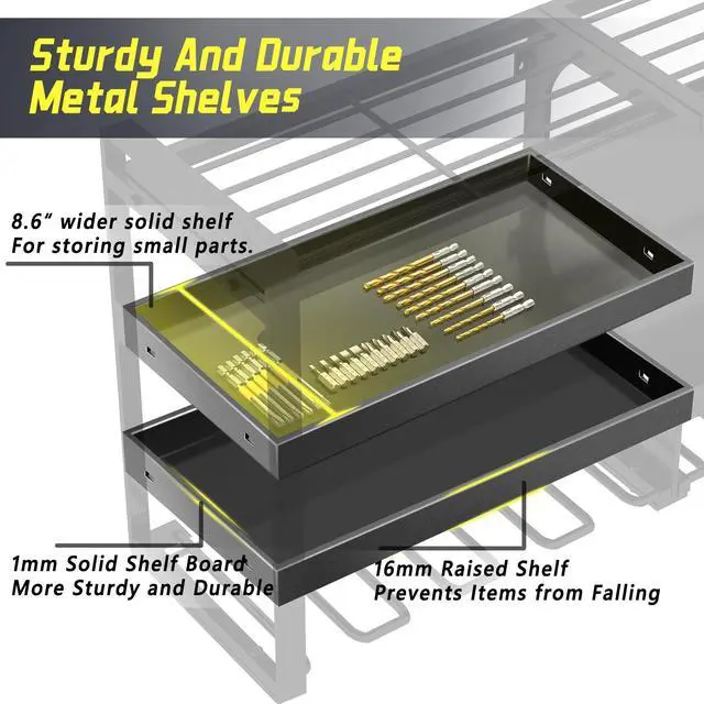 Alt view image 2 of 7 - Power Tool Organizer Wall Mount,4 Layers Heavy Duty | Storage Rack with 8 Drill Holder, Easy Installation, Tool Organizer Wall Mount for Garage Workshop and Home Organization