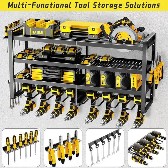 Alt view image 3 of 7 - Power Tool Organizer Wall Mount,4 Layers Heavy Duty | Storage Rack with 8 Drill Holder, Easy Installation, Tool Organizer Wall Mount for Garage Workshop and Home Organization