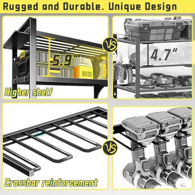 Alt view image 4 of 7 - Power Tool Organizer Wall Mount,4 Layers Heavy Duty | Storage Rack with 8 Drill Holder, Easy Installation, Tool Organizer Wall Mount for Garage Workshop and Home Organization