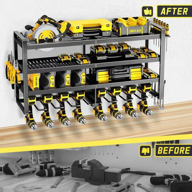 Alt view image 6 of 7 - Power Tool Organizer Wall Mount,4 Layers Heavy Duty | Storage Rack with 8 Drill Holder, Easy Installation, Tool Organizer Wall Mount for Garage Workshop and Home Organization