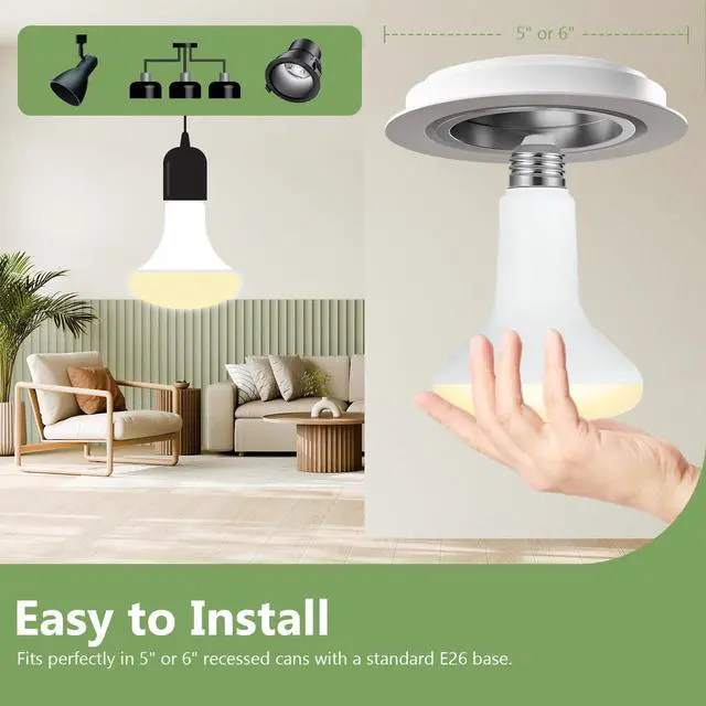 Alt view image 4 of 7 - BR30 Indoor LED Flood Bulbs for Recessed Cans, 7.5W (65W Replacement), 650LM, Soft White 2700K, Smooth Dimming, CRI 80, 110° Wide Beam, E26 Medium Base, Energy-Saving Lighting, 12 Pack