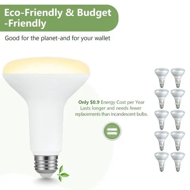 Alt view image 6 of 7 - BR30 Indoor LED Flood Bulbs for Recessed Cans, 7.5W (65W Replacement), 650LM, Soft White 2700K, Smooth Dimming, CRI 80, 110° Wide Beam, E26 Medium Base, Energy-Saving Lighting, 12 Pack