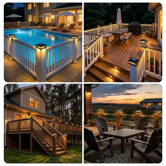 Alt view image 7 of 7 - 4x4 Solar Post Cap Lights 4-Pack, Dual Color LED Lights for Wood/Vinyl Post | For Decorate Patio Porch Garden, 2 Color Modes(Warm/Cool), Auto Sensor, Easy Install on 4x4 Wood/Vinyl Posts, Waterproof
