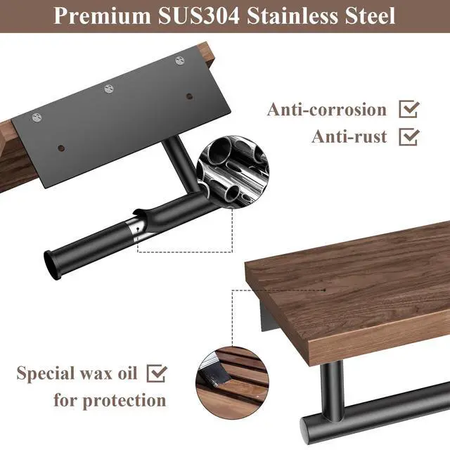 Alt view image 4 of 5 - Toilet Paper Holder with Wood Shelf, Wooden Wall Mount Tissue Paper Roll Holder, Matte Black Stainless Steel Bathroom Accessories Decor Household Home Apartment Restroom Essentials (Walnut)