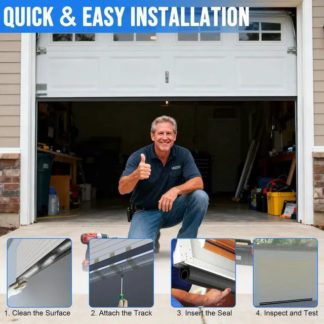 Alt view image 4 of 7 - 8 FT Garage Door Seal Bottom Kit - Heavy Duty EPDM Rubber U+O Ring Weather Stripping with Pre-drilled Aluminum Track, Universal Replacement Stops Rain, Drafts & Pests, Easy to Install